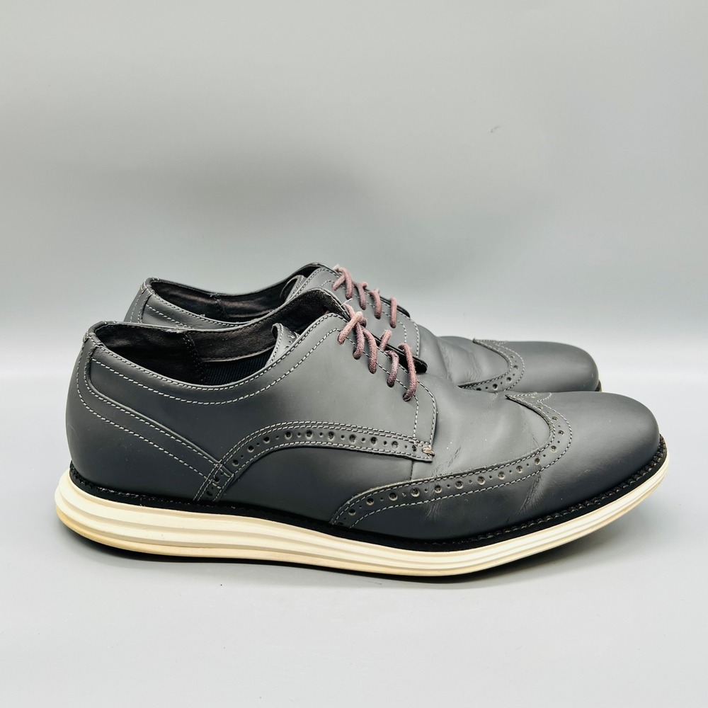 Cole Haan Shoes Mens 10 Gray Leather Grand OS Wingtip Oxford Brogue Dress Casual